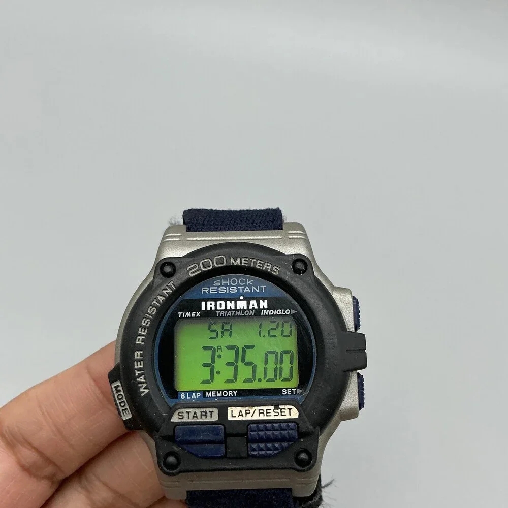 Timex Ironman Triathlon Mens Watch 43mm Green Digital Nylon INDIGLO New Battery